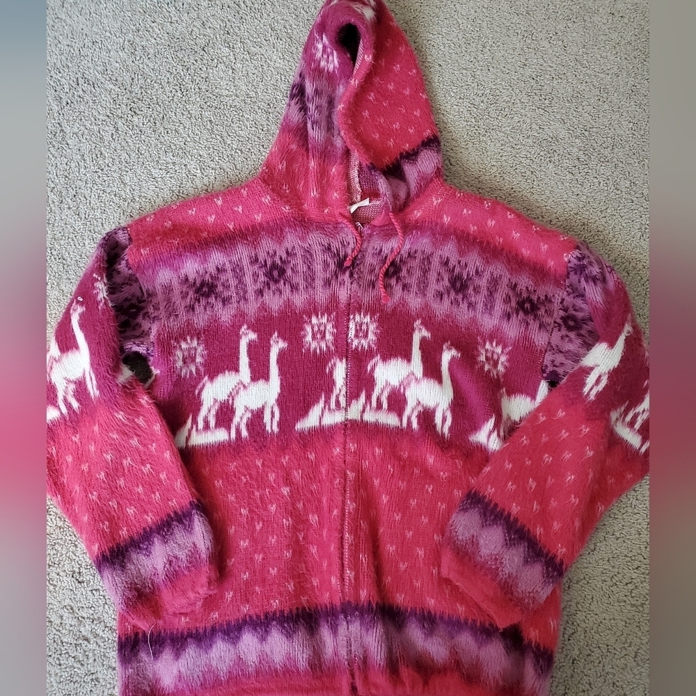 Yari Artisians Medium Pink and Purple Hooded Jacket Warm And Cozy